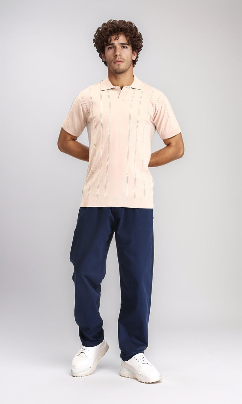 R213023 - Open Neck Slip On Polo Shirt - Nude