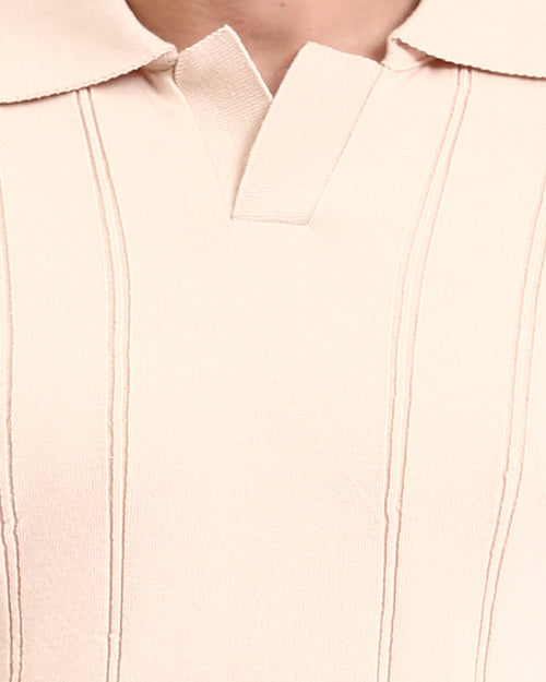 Title: Ravin Men’s Vertical Ribbed Knit Skipper Polo – Pale Peach -R213023