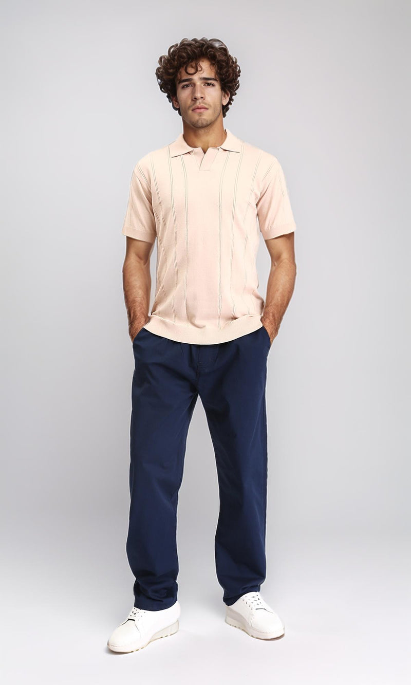 R213023 - Open Neck Slip On Polo Shirt - Nude