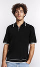 R213024 - Elbow Sleeves Zipped Polo Shirt - Black