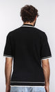 R213024 - Elbow Sleeves Zipped Polo Shirt - Black