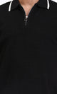R213024 - Elbow Sleeves Zipped Polo Shirt - Black