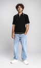 R213024 - Elbow Sleeves Zipped Polo Shirt - Black