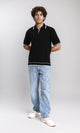 R213024 - Elbow Sleeves Zipped Polo Shirt - Black