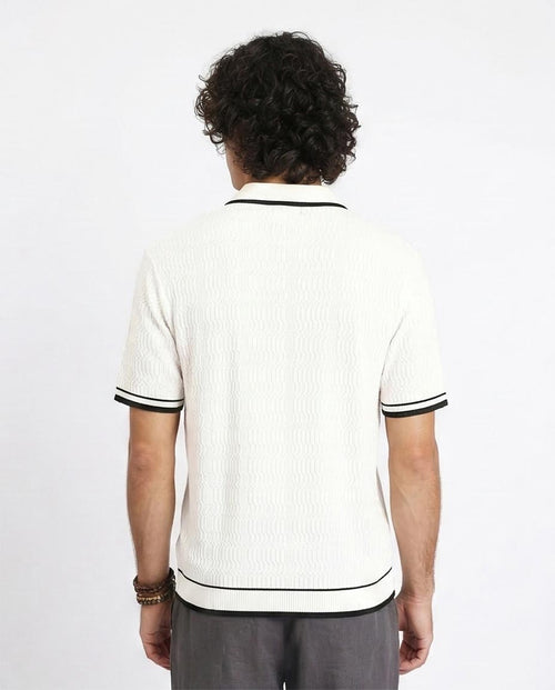 Ravin Men's Textured Quarter-Zip Polo - Cream/Black - R213025