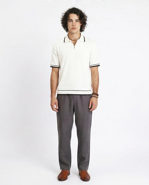 Ravin Men's Textured Quarter-Zip Polo - Cream/Black - R213025