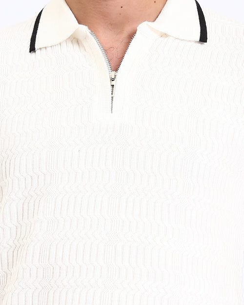 Ravin Men's Textured Quarter-Zip Polo - Cream/Black - R213025