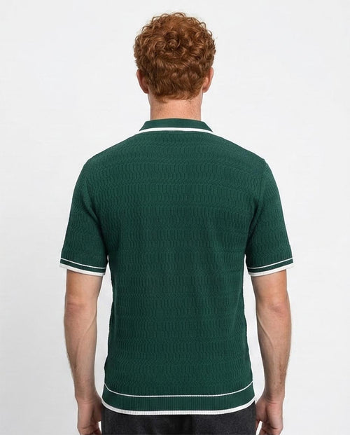 Ravin Mens Quarter-Zip Wave Texture Polo Shirt - Cotton Blend - Forest Green - R213026