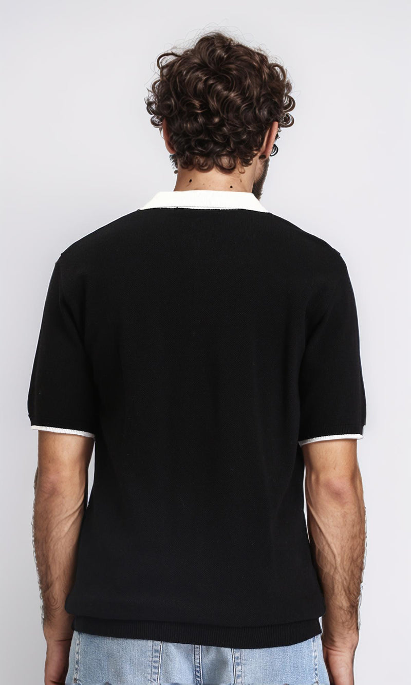 R213028 - Zipped Polo Shirt with Classic Collar - Black