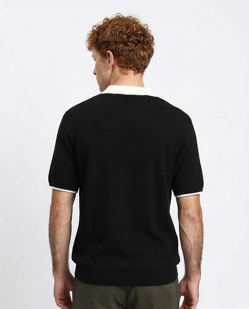 R213028 - Zipped Polo Shirt with Classic Collar - Black