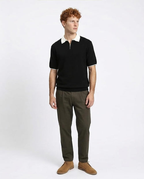 R213028 - Zipped Polo Shirt with Classic Collar - Black
