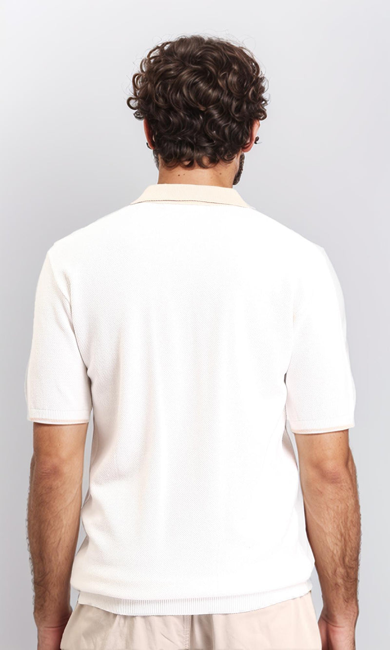 R213029 - Zipped Polo Shirt with Classic Collar - Light Beige