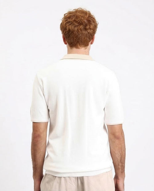 Ravin Men's Textured Knit Zip-Polo with Contrast Collar - Light Beige - R213029