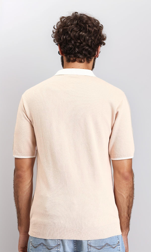 R213030 - Zipped Polo Shirt with Classic Collar - Nude