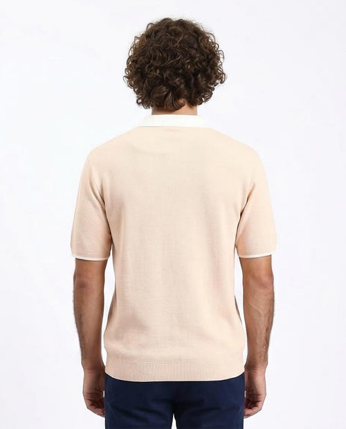 Ravin Men's Contrast Collar Quarter-Zip Knit Polo Shirt - Beige - R213030