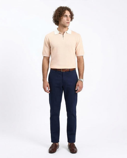 Ravin Men's Contrast Collar Quarter-Zip Knit Polo Shirt - Beige - R213030