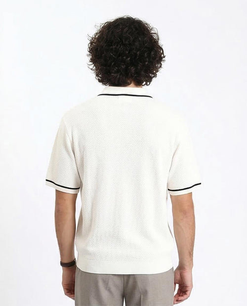 Ravin Quarter-Zip Honeycomb Knit Polo – Cream/Black - R213031