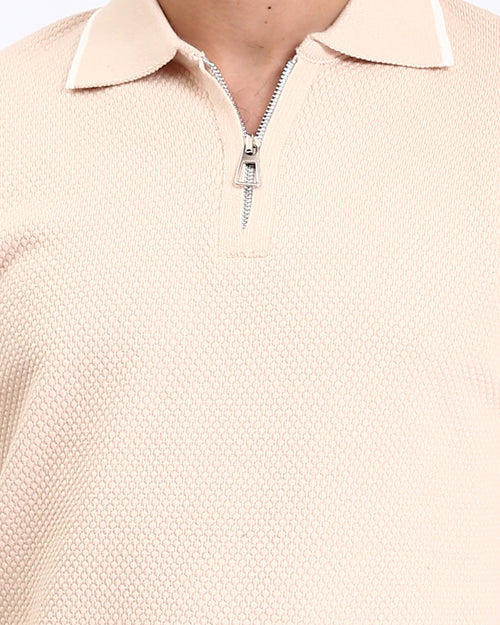 Ravin Men's Tipped Diamond-Knit Quarter-Zip Polo - Apricot - R213033