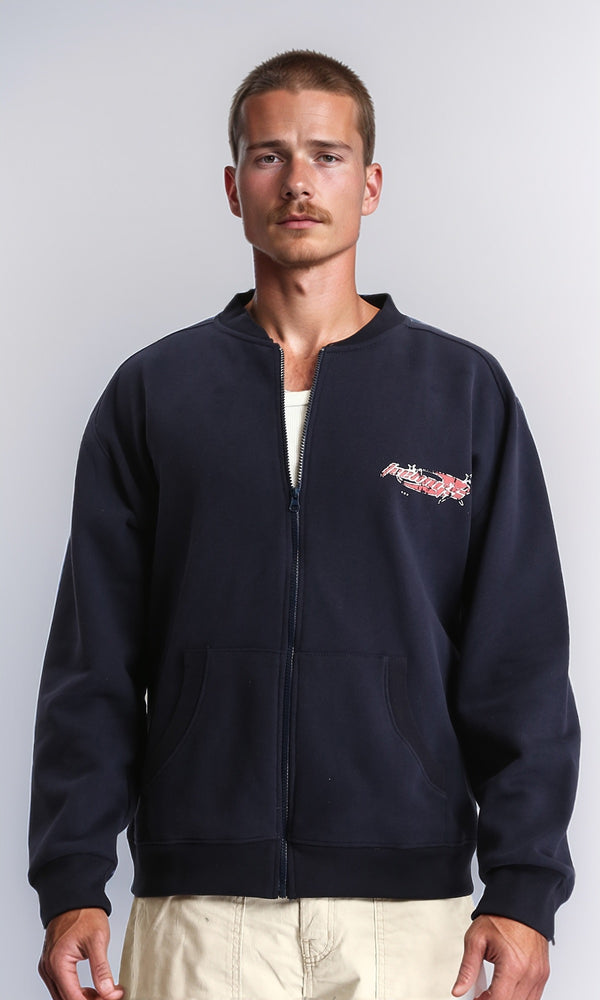 R213041 - Cotton Printed Zipped Sweatshirt - Navy Blue