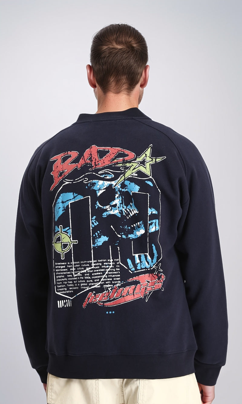 R213041 - Cotton Printed Zipped Sweatshirt - Navy Blue