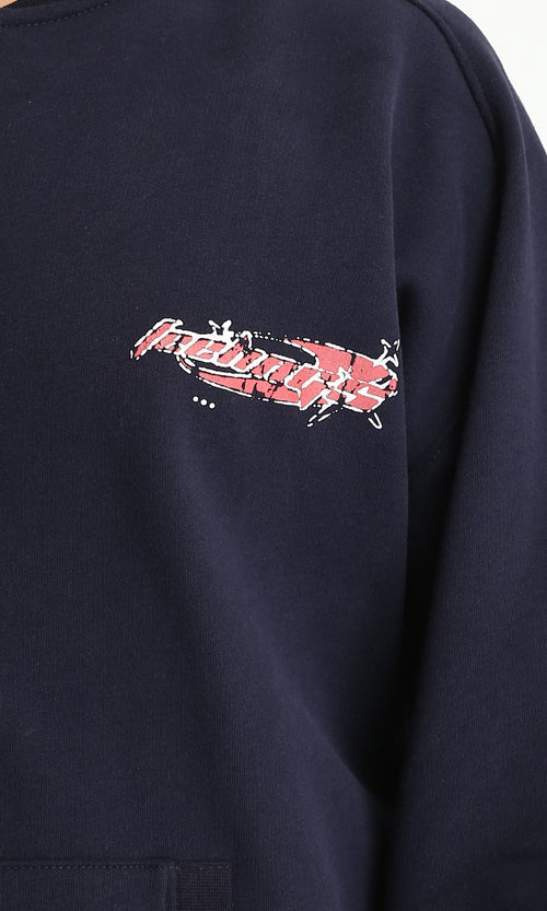 R213041 - Cotton Printed Zipped Sweatshirt - Navy Blue