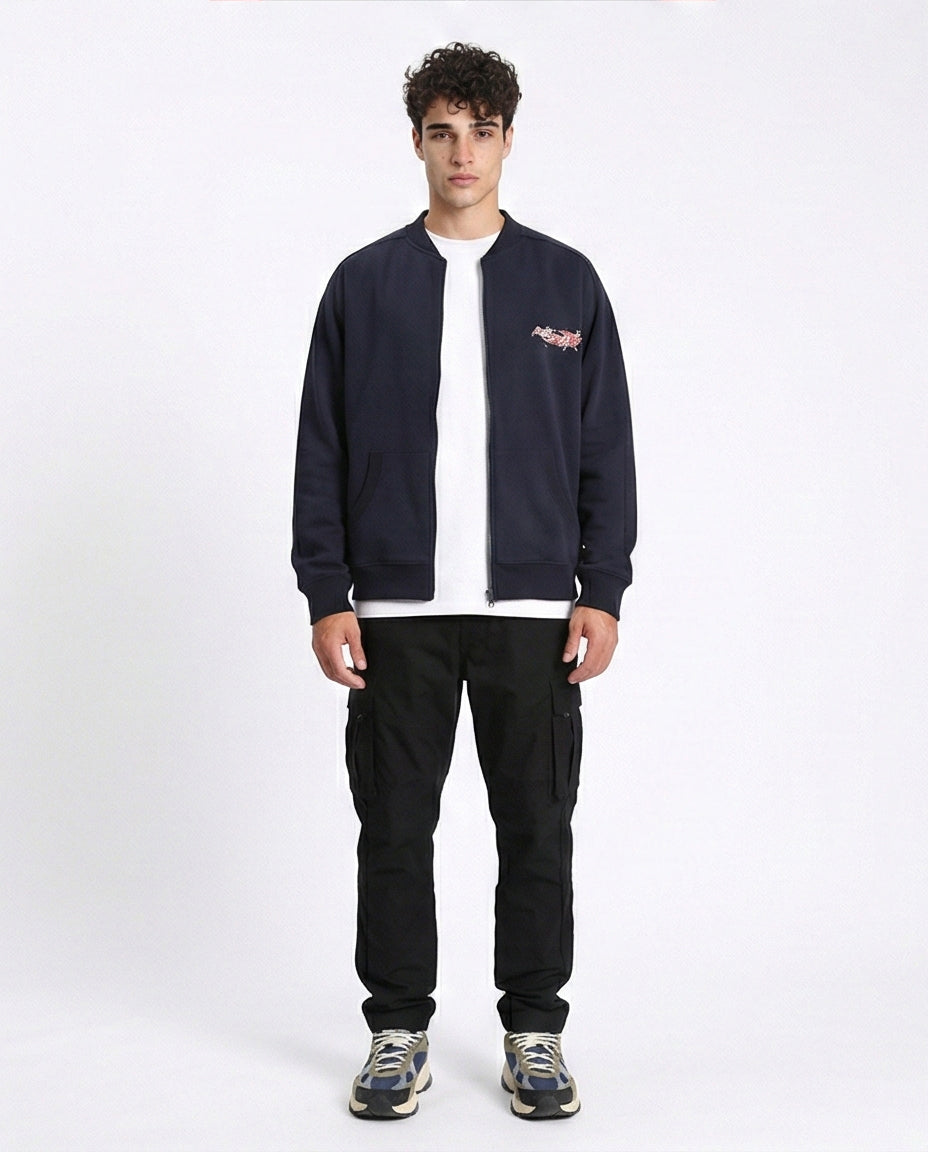 R213041 - Cotton Printed Zipped Sweatshirt - Navy Blue