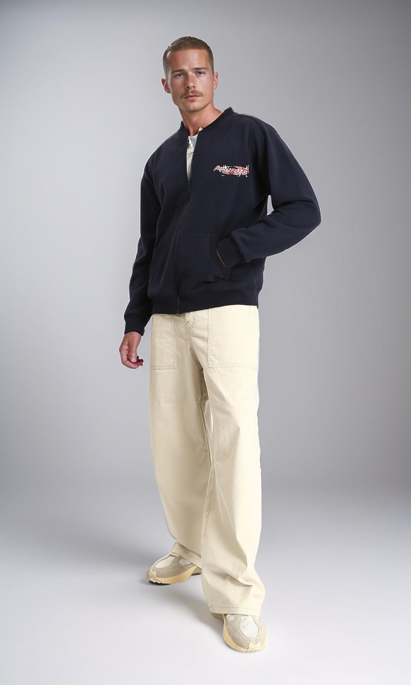 R213041 - Cotton Printed Zipped Sweatshirt - Navy Blue