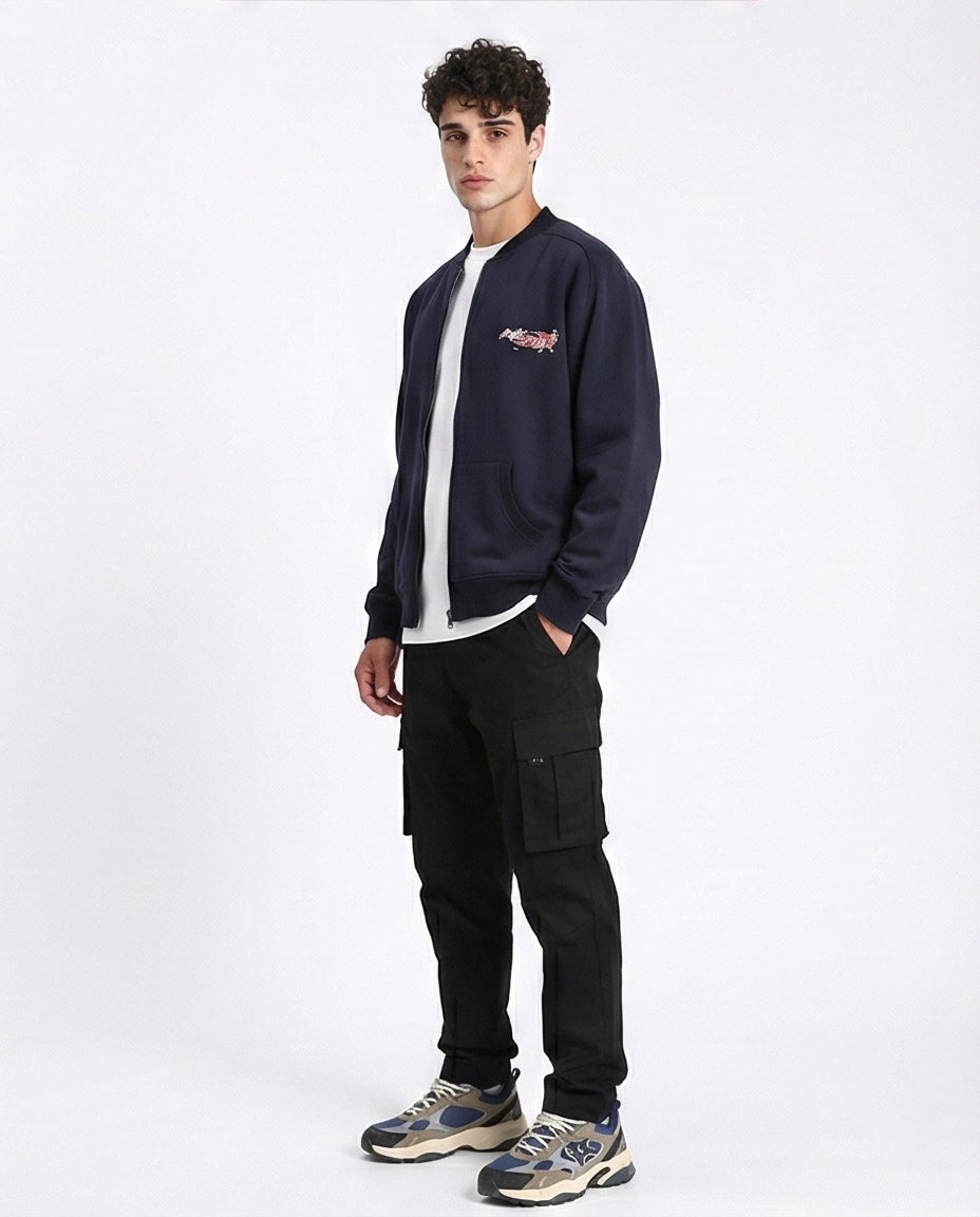 R213041 - Cotton Printed Zipped Sweatshirt - Navy Blue