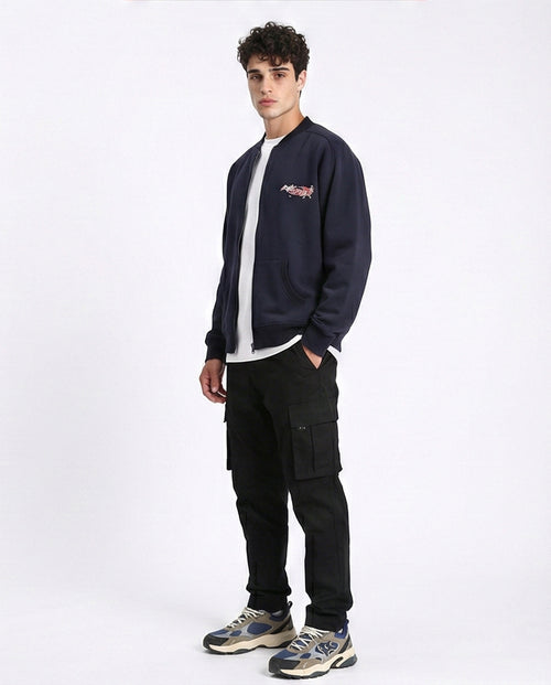 R213041 - Cotton Printed Zipped Sweatshirt - Navy Blue