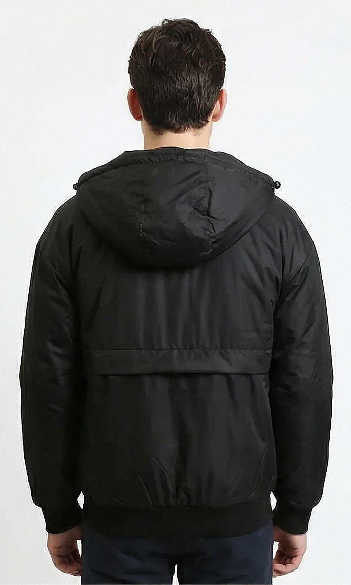 Black Minimalist Hooded Padded Bomber Jacket