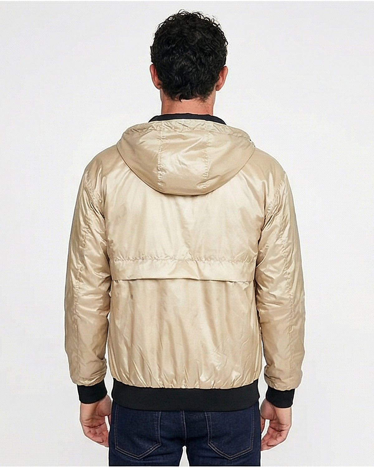 Champagne Metallic Hooded Bomber Jacket - R213111