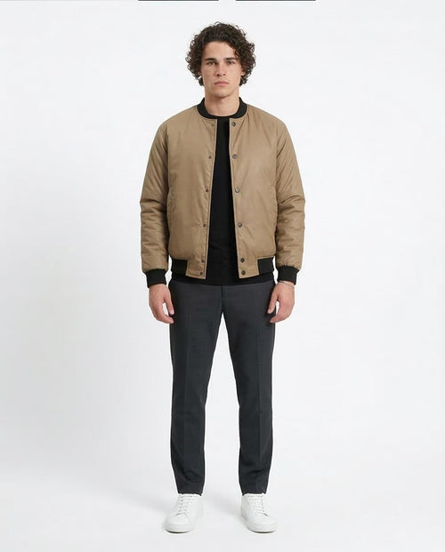 Ravin Men’s Padded Bomber Jacket with Contrast Ribbing - Coffee - R213114