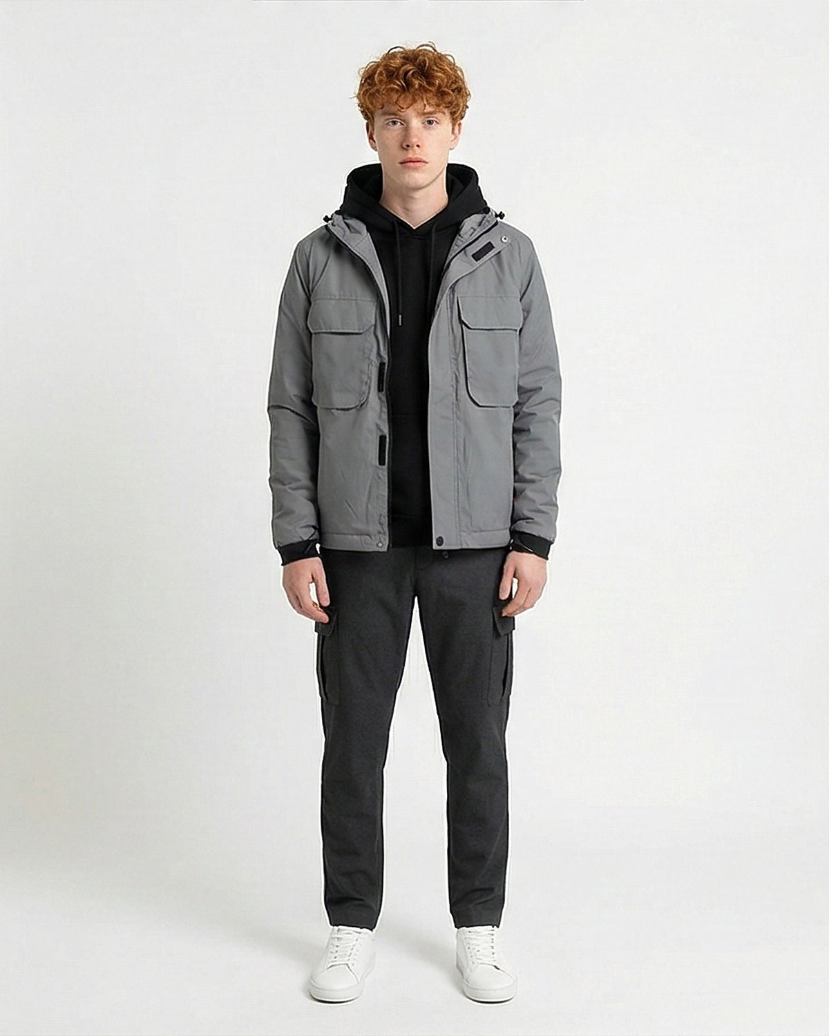 Slate Grey Utility Hooded Technical Jacket - R213117