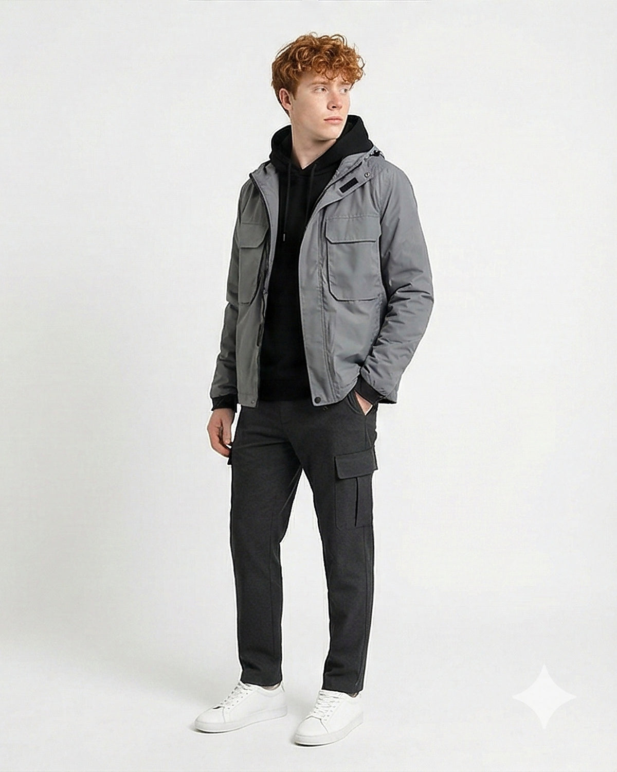 Slate Grey Utility Hooded Technical Jacket - R213117