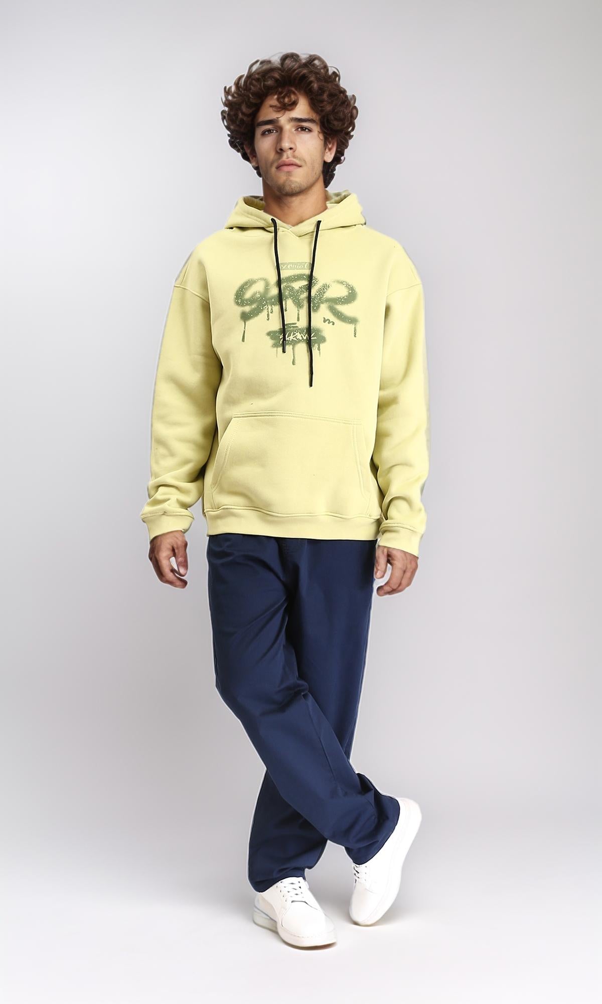 Oversized Yellow Green Spray Paint Graphic Hoodie - R213119