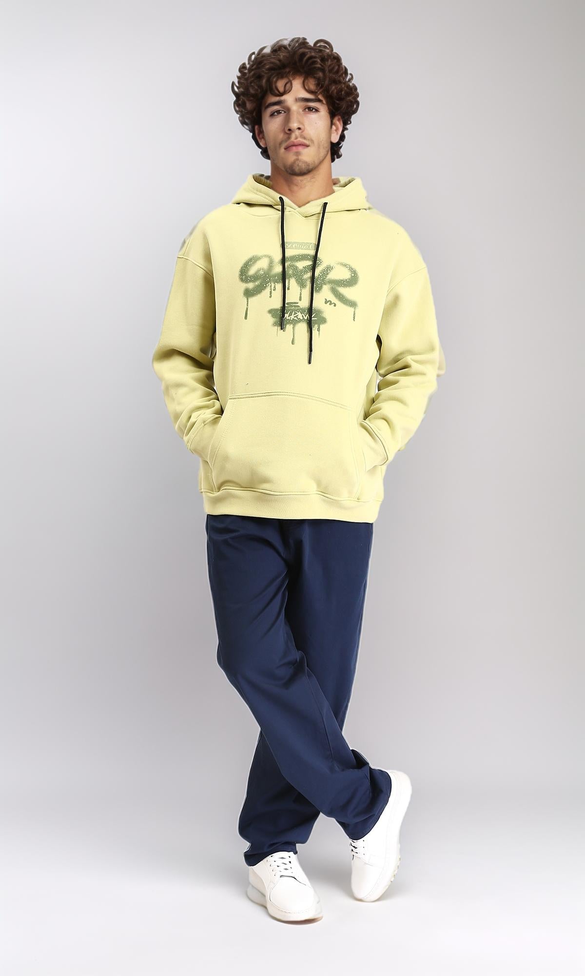 Oversized Yellow Green Spray Paint Graphic Hoodie - R213119
