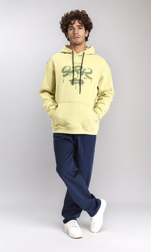 Oversized Yellow Green Spray Paint Graphic Hoodie - R213119