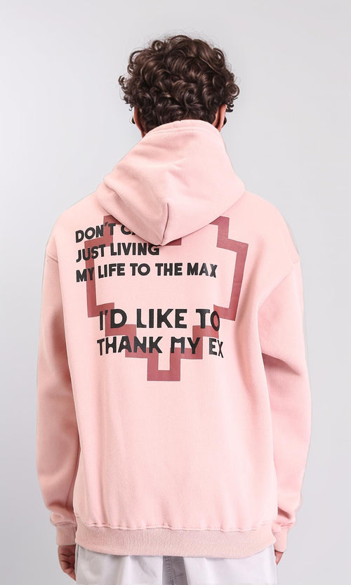 R213121 - Printed Cotton Hoodie with Kangaroo Pocket - Pastel Pink