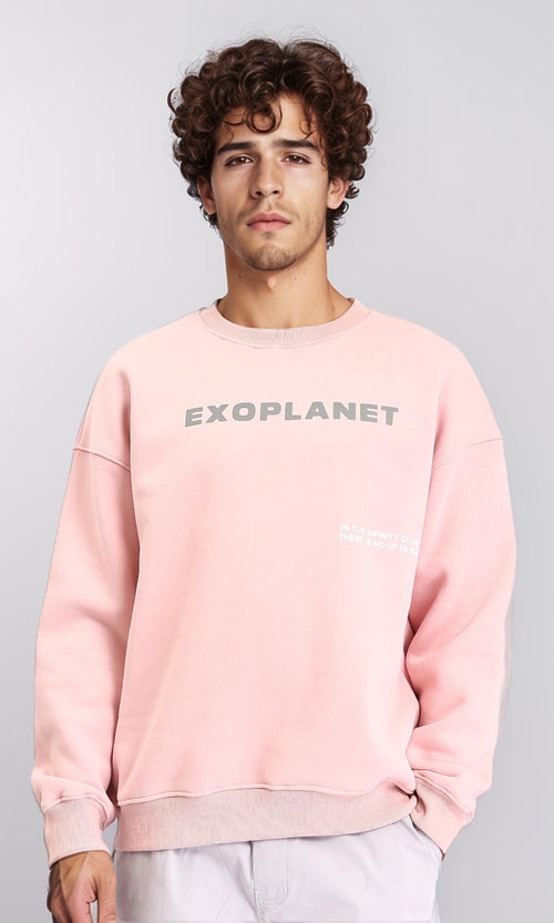 "exoplanet" Printed Sweatshirt with Hem - Pastel Pink