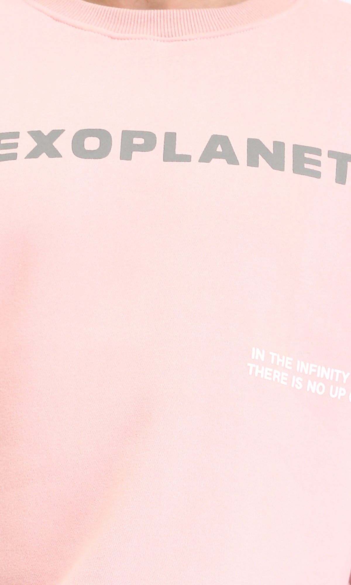 "Exoplanet" Printed Over Size Melton Sweatshirt in Pastel Pink - R213122