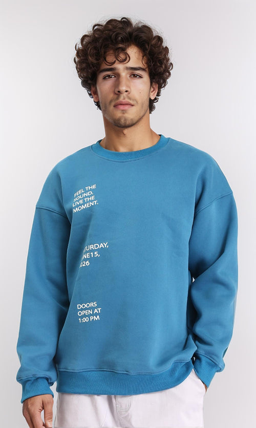 R213124 - Coziness Slip On Printed Sweatshirt - Dark Turquoise