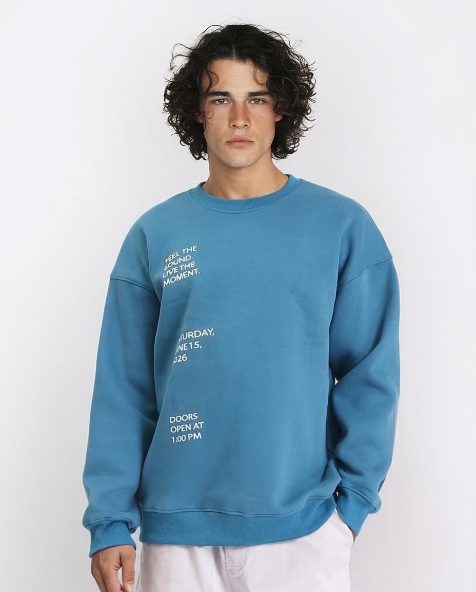 RAVIN Men’s Oversized "Rock Night Festival" Teal Sweatshirt – Urban Street Style -R213124