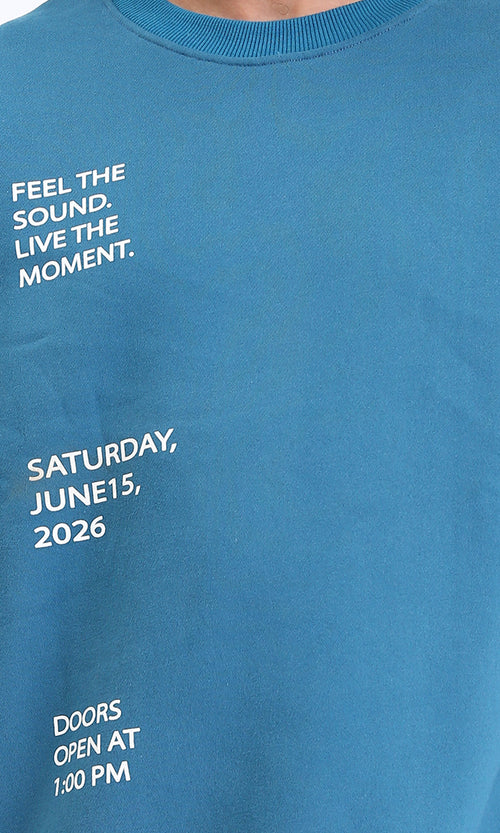 R213124 - Coziness Slip On Printed Sweatshirt - Dark Turquoise