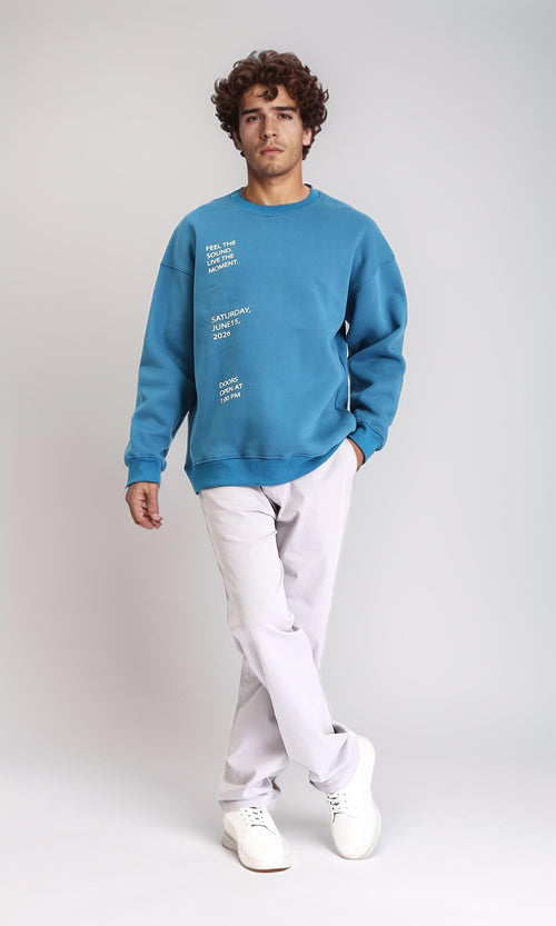 R213124 - Coziness Slip On Printed Sweatshirt - Dark Turquoise
