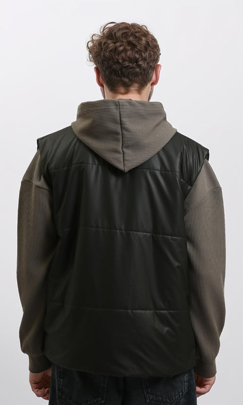 R213126 - Stand Collar Sleeveless Bomber Vest - Black