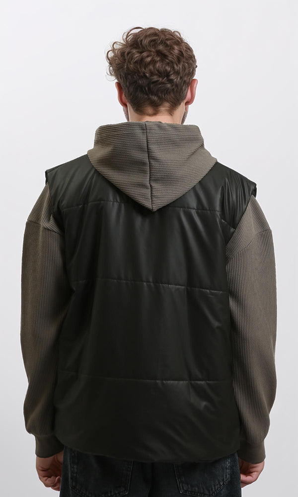 R213126 - Stand Collar Sleeveless Bomber Vest - Black