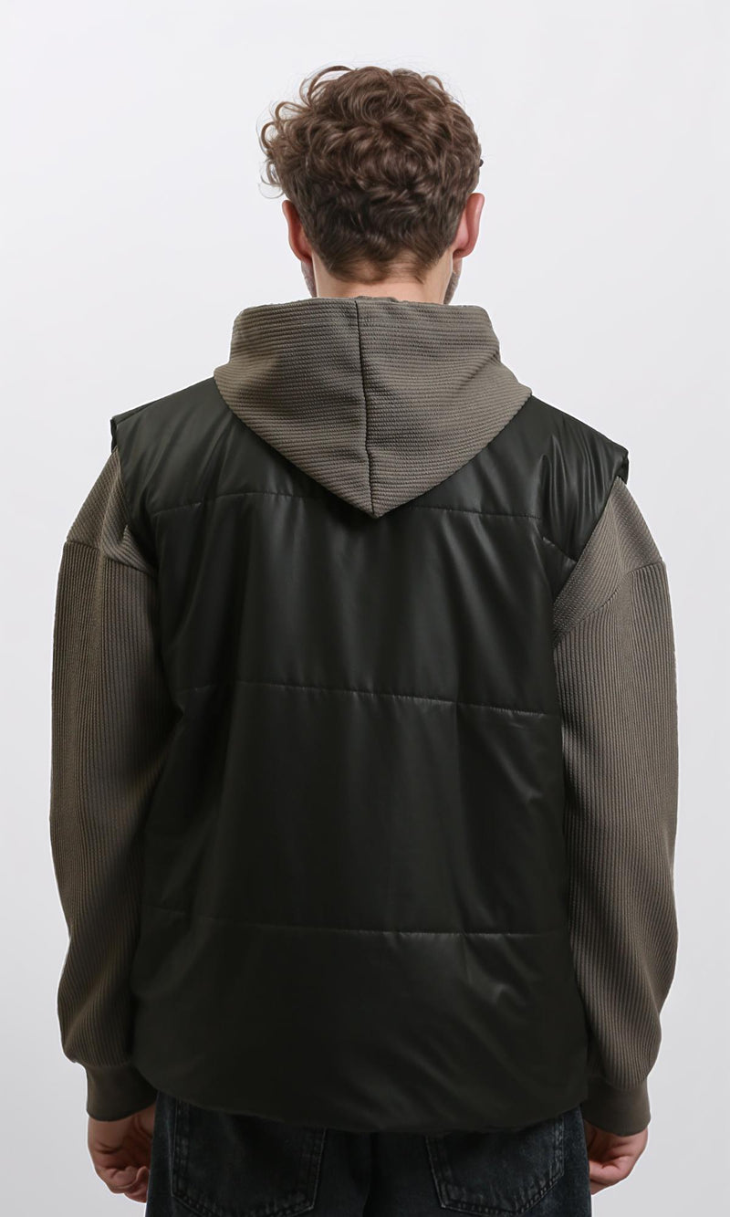 R213126 - Stand Collar Sleeveless Bomber Vest - Black