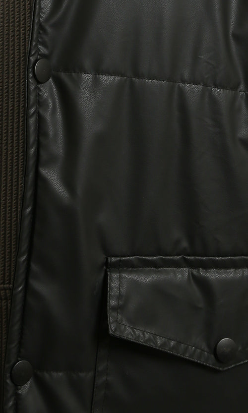 R213126 - Stand Collar Sleeveless Bomber Vest - Black