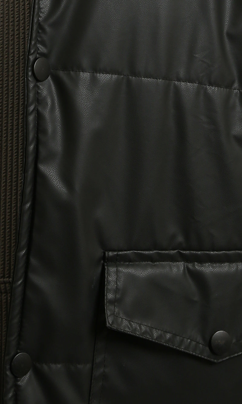 R213126 - Stand Collar Sleeveless Bomber Vest - Black