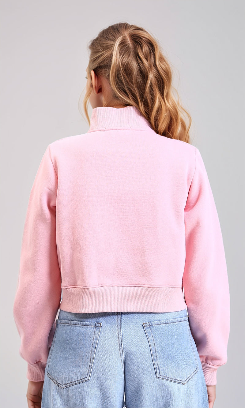 R213129 - Solid Long Sleeves Zipped Short Jacket - Light Pink
